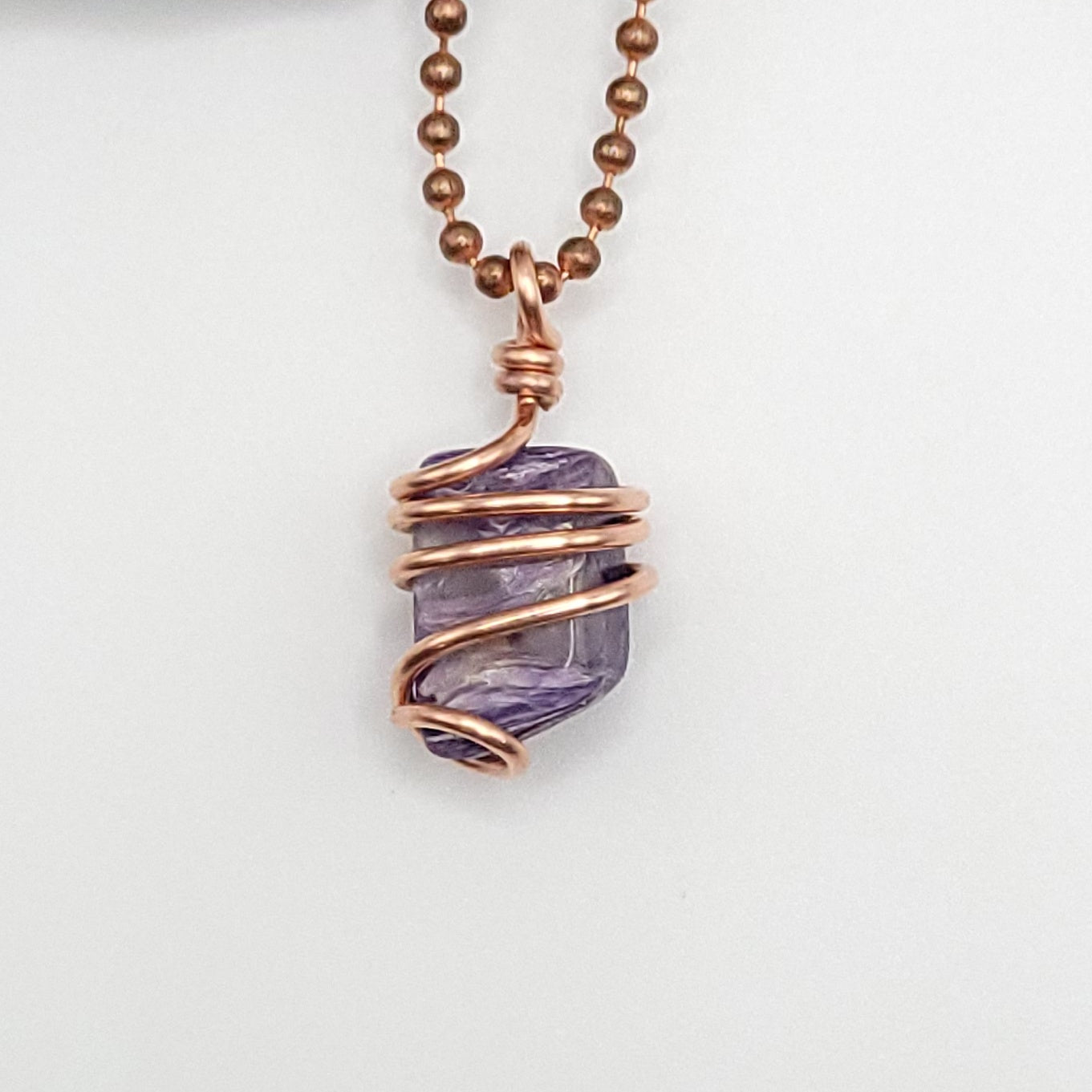Charoite Crystal Necklace in Copper Wire close up