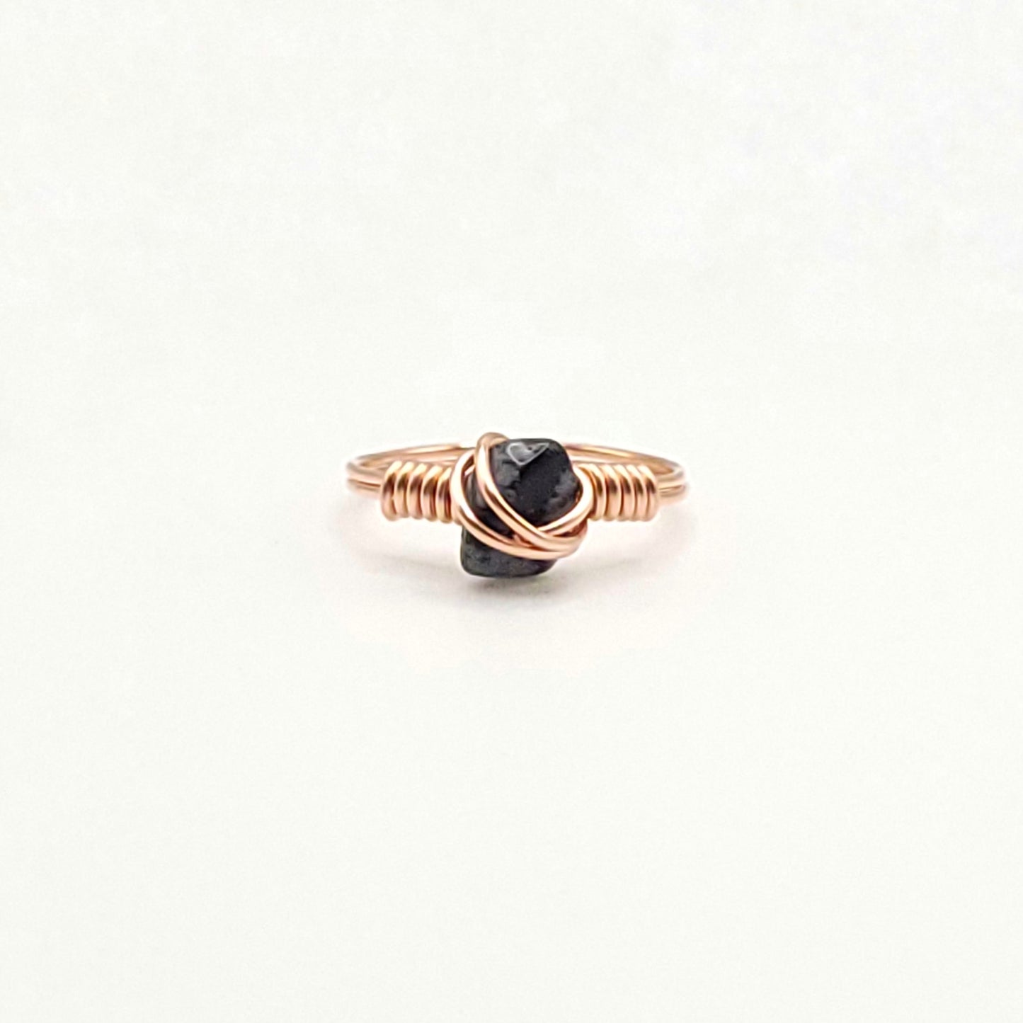 Snowflake Obsidian Ring, Copper Wire Wrapped Ring