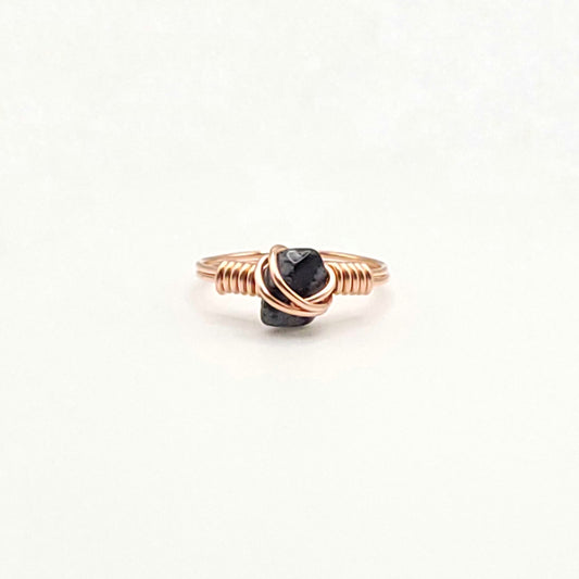 Snowflake Obsidian Ring, Copper Wire Wrapped Ring