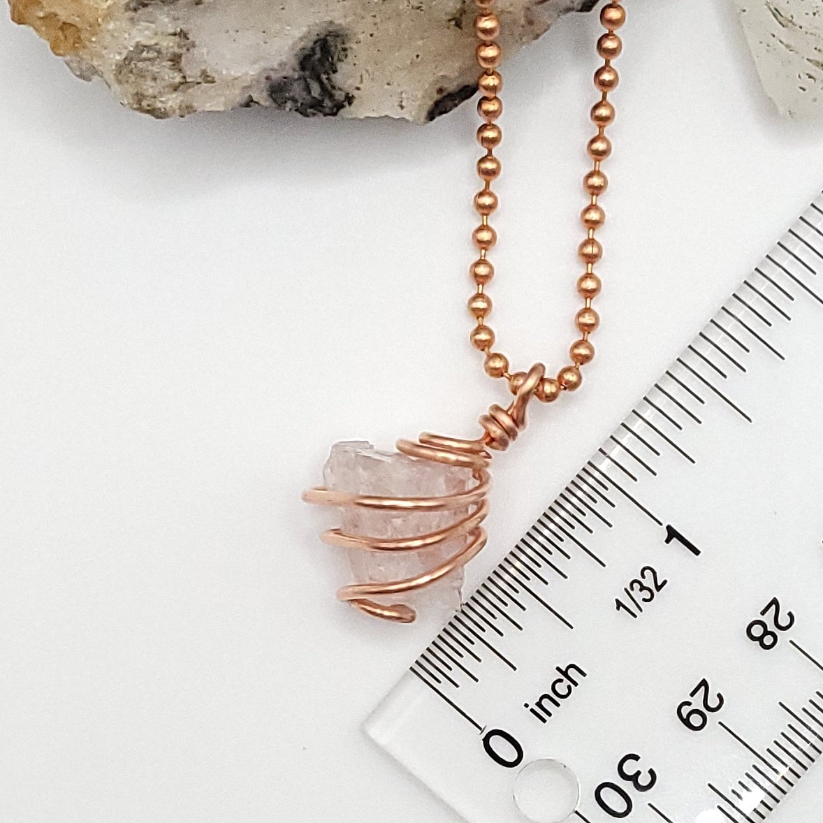 Raw Rose Quartz Crystal Necklace in Copper