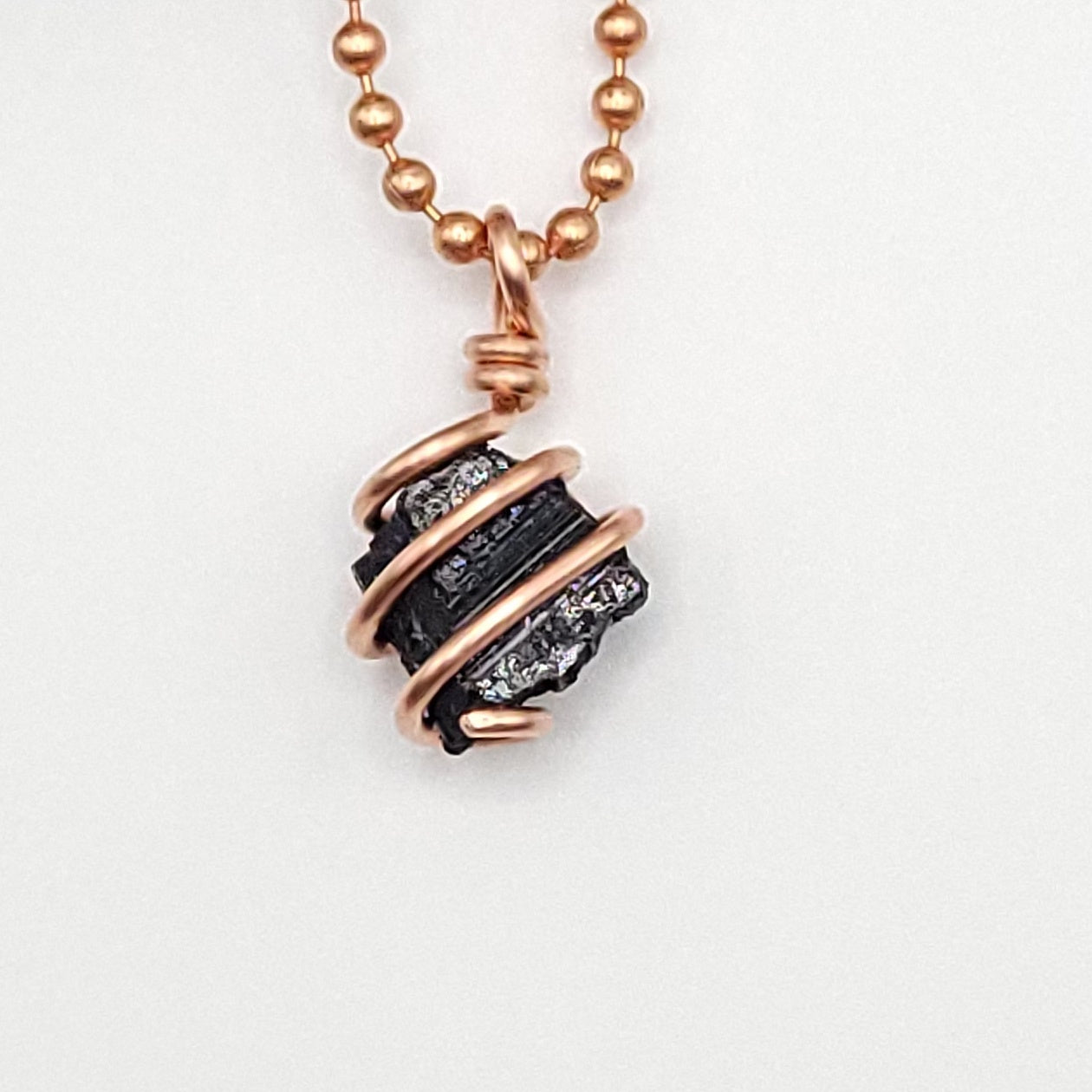 Raw Black Tourmaline Crystal Necklace in Copper