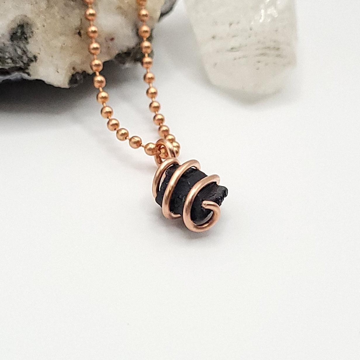 Raw Black Tourmaline Crystal Necklace in Copper