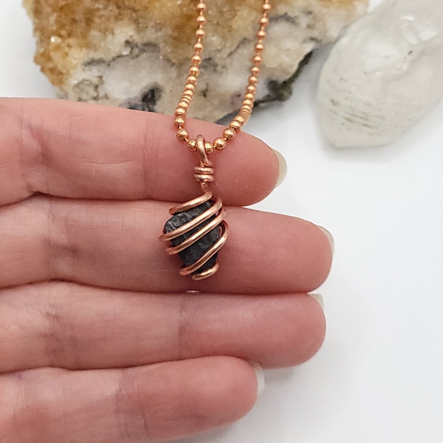 Raw Galena Crystal Necklace in Copper