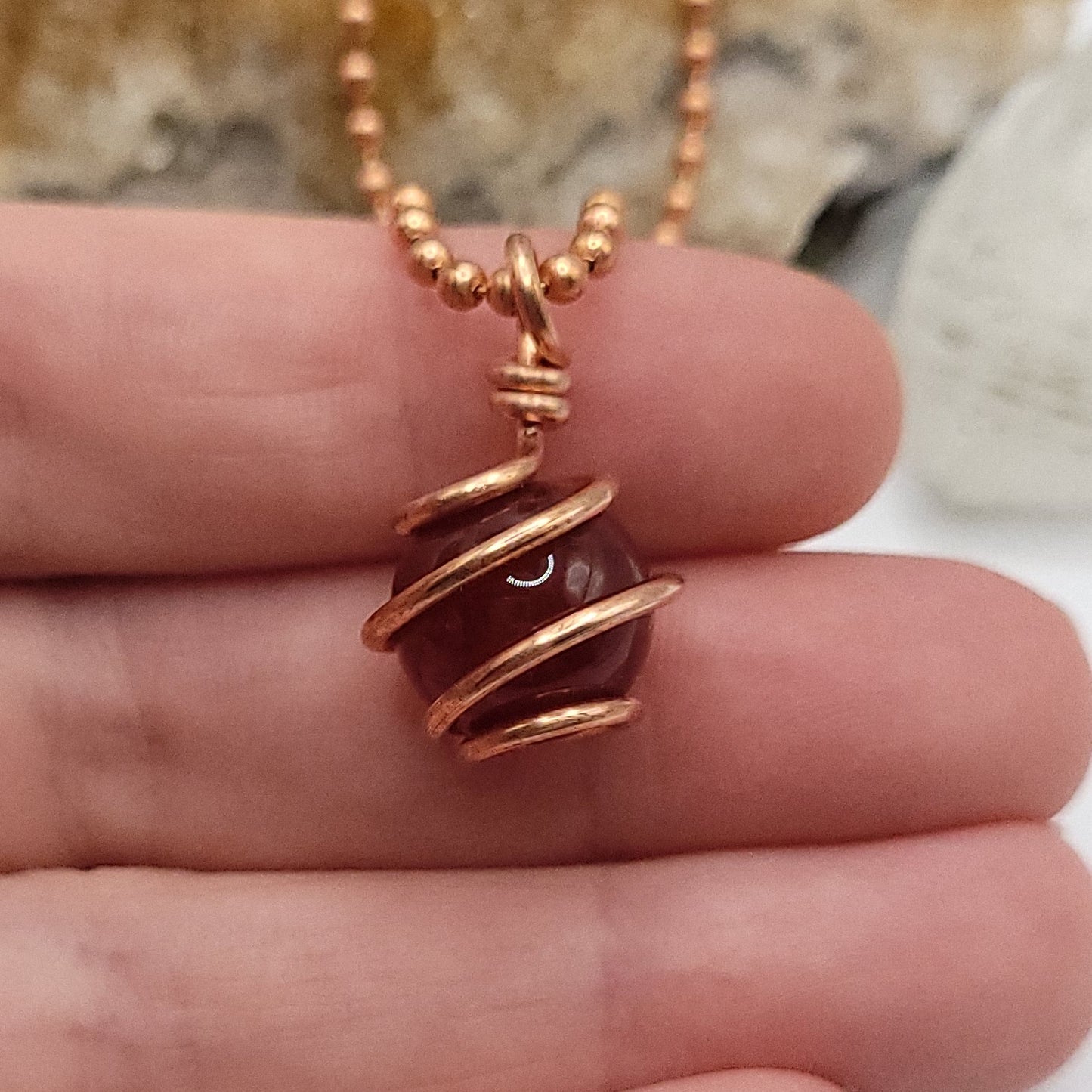 Carnelian Sphere Crystal Necklace in Copper