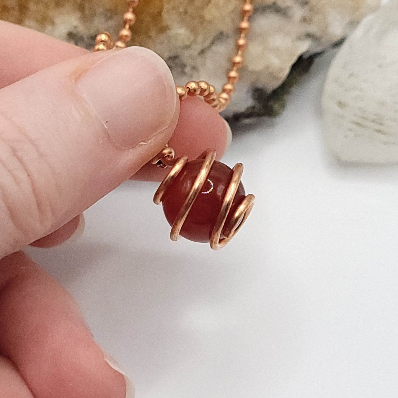 Carnelian Sphere Crystal Necklace in Copper