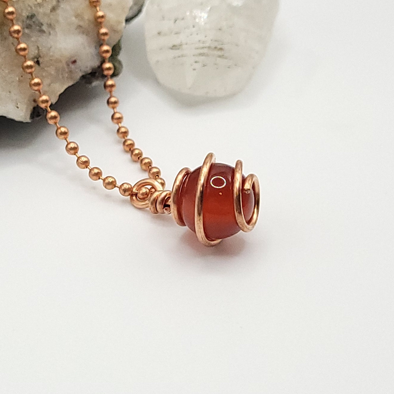 Carnelian Sphere Crystal Necklace in Copper