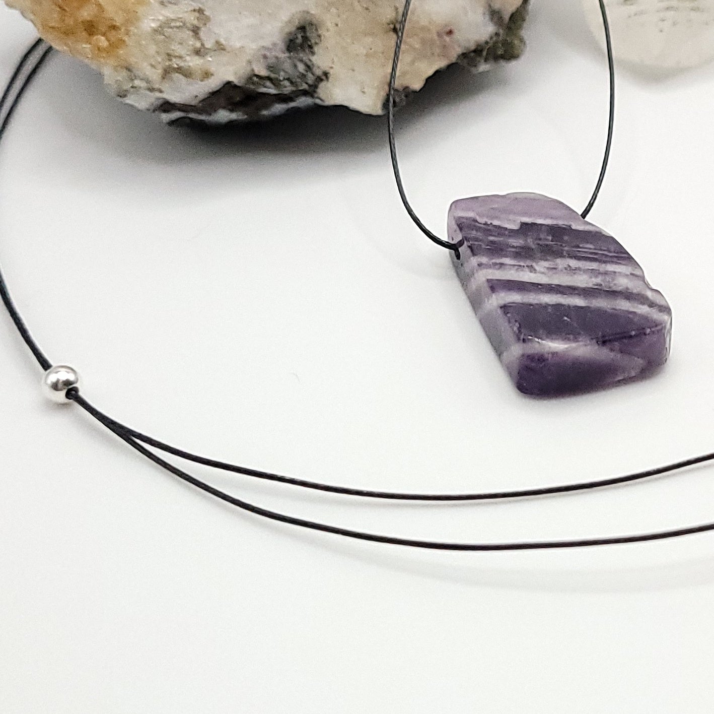 adjustable chevron amethyst necklace side view