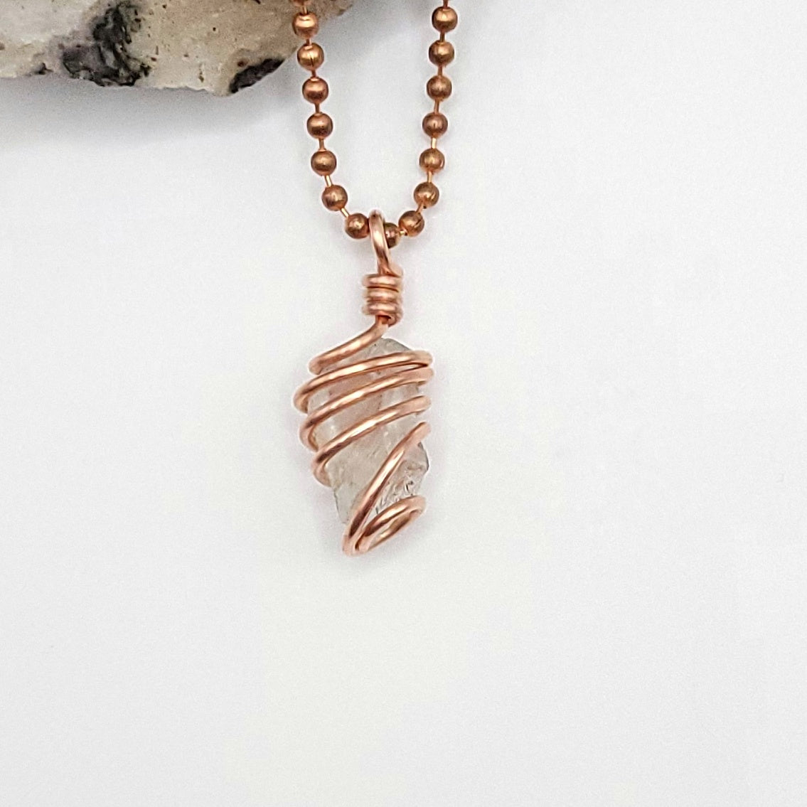 Raw Prasiolite Crystal Necklace in Copper Wire
