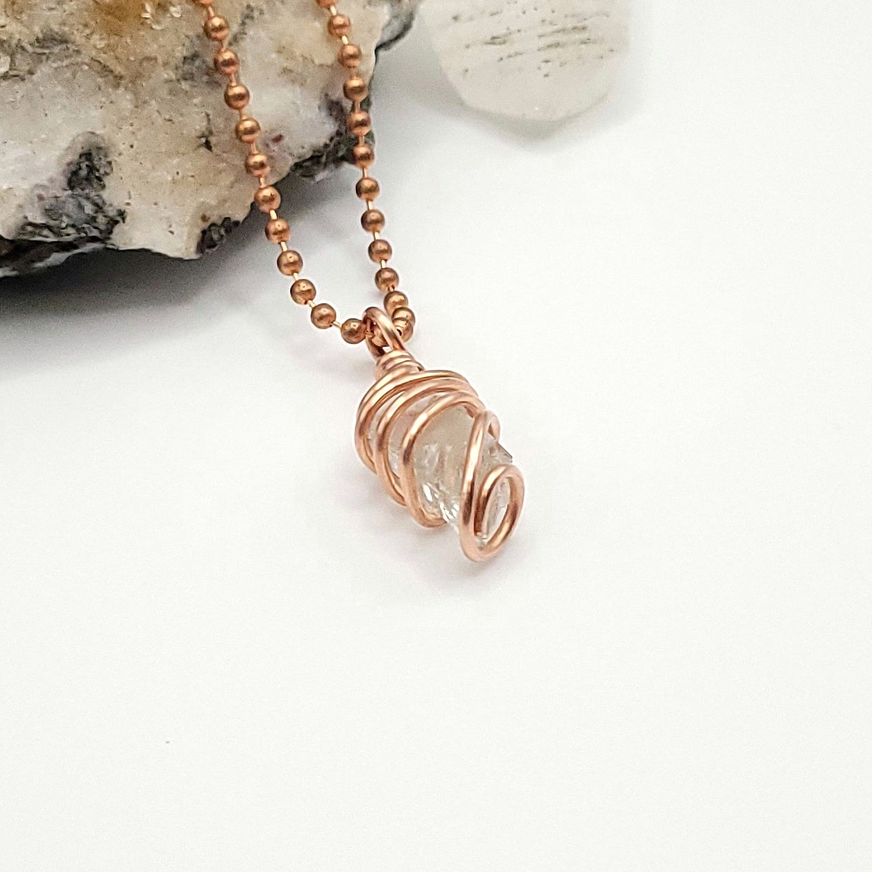 Raw Prasiolite Crystal Necklace in Copper Wire