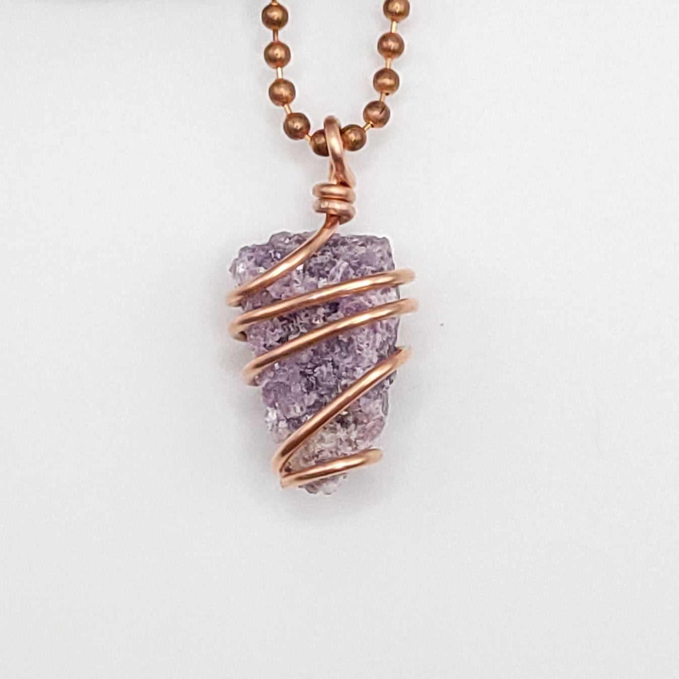 Raw Lepidolite Crystal Necklace in Copper Wire