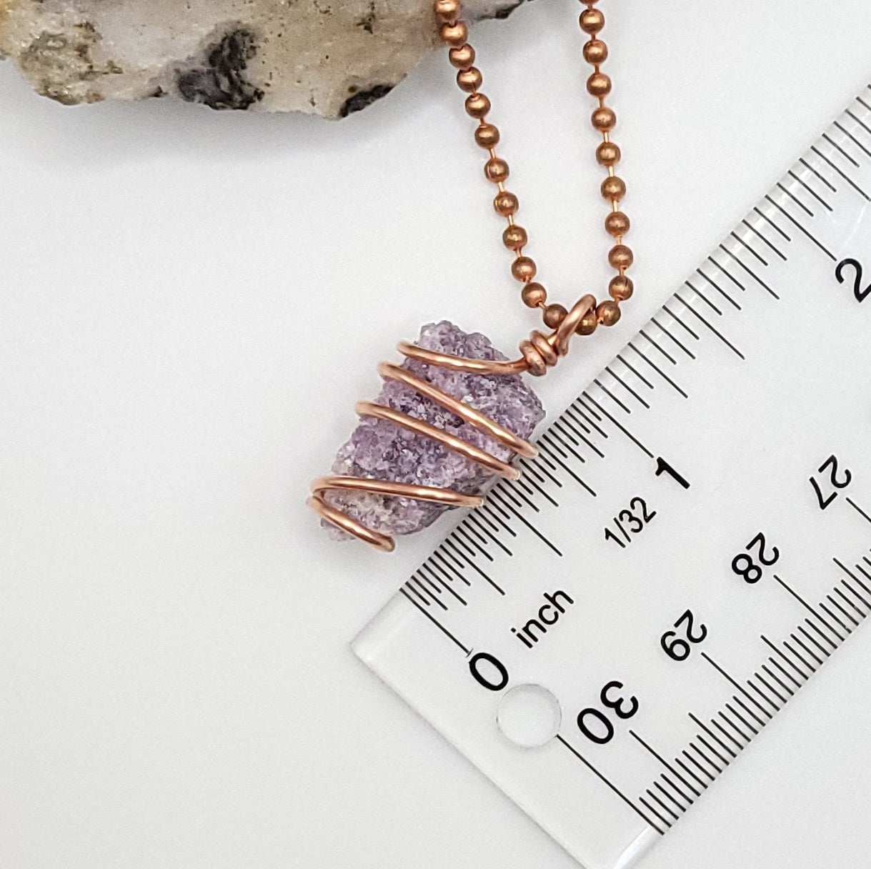 Raw Lepidolite Crystal Necklace in Copper Wire