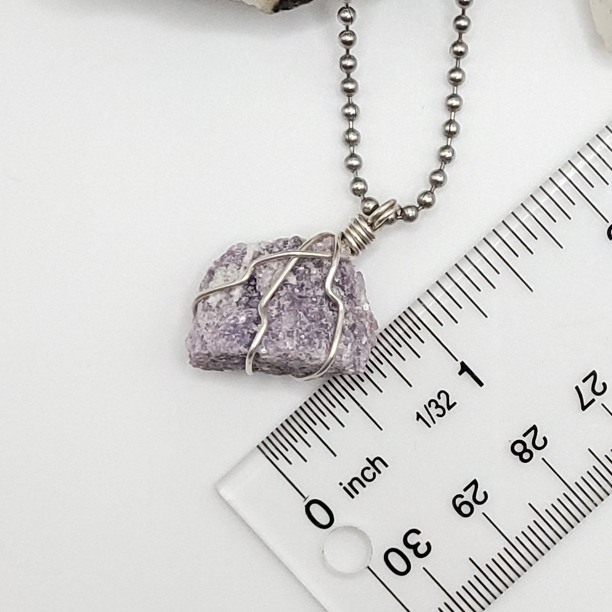 Raw Lepidolite Crystal Necklace in Silver Wire