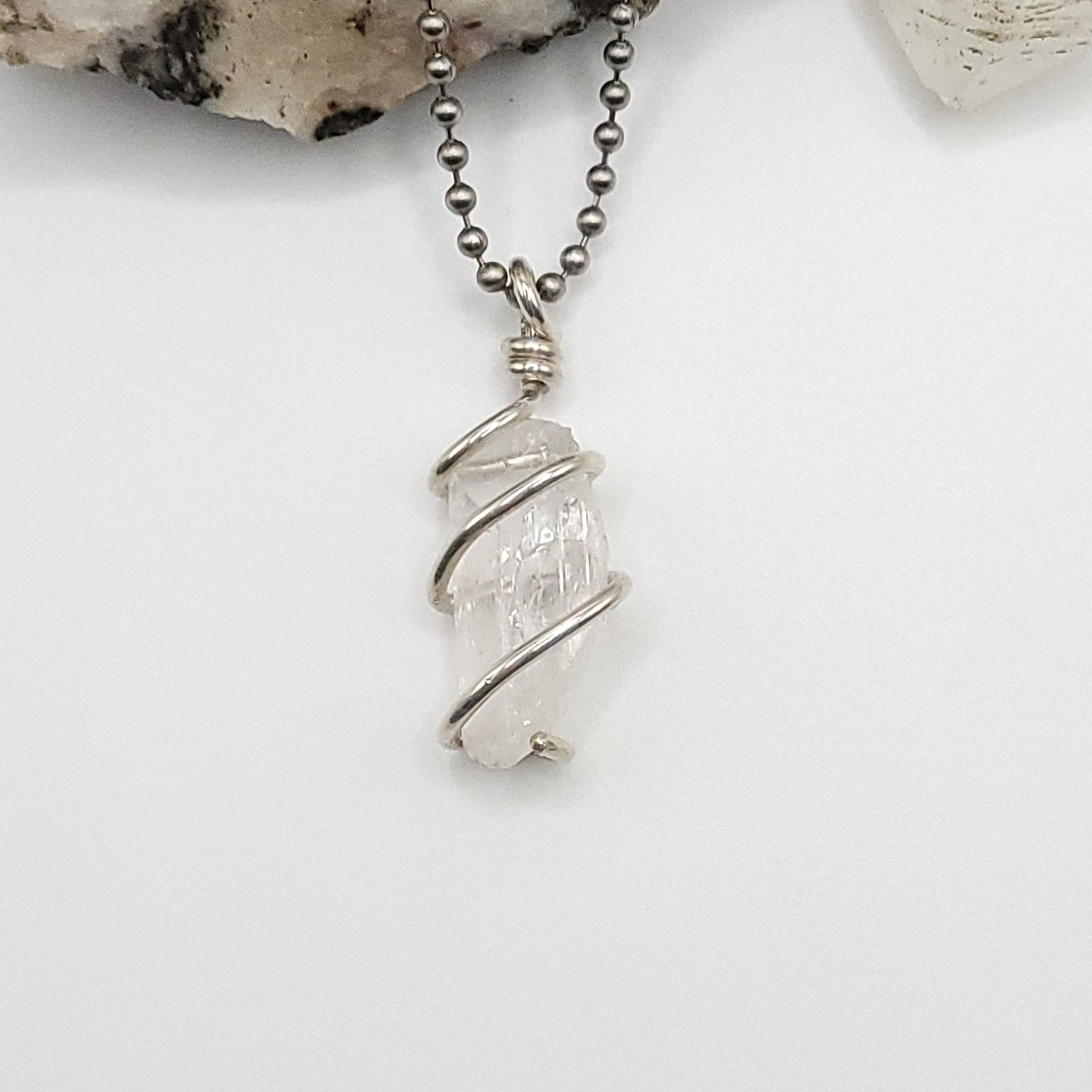 Raw Danburite Crystal Necklace in Silver