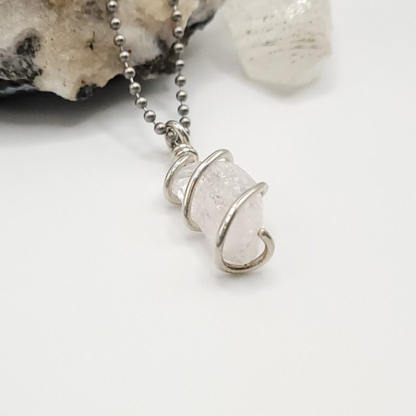 Raw Danburite Crystal Necklace in Silver