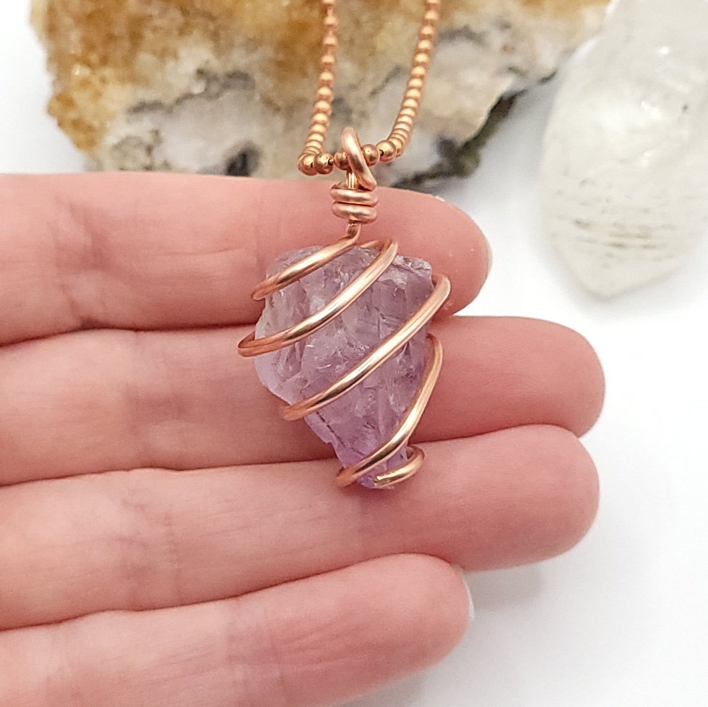 Raw Amethyst Crystal Necklace in Copper