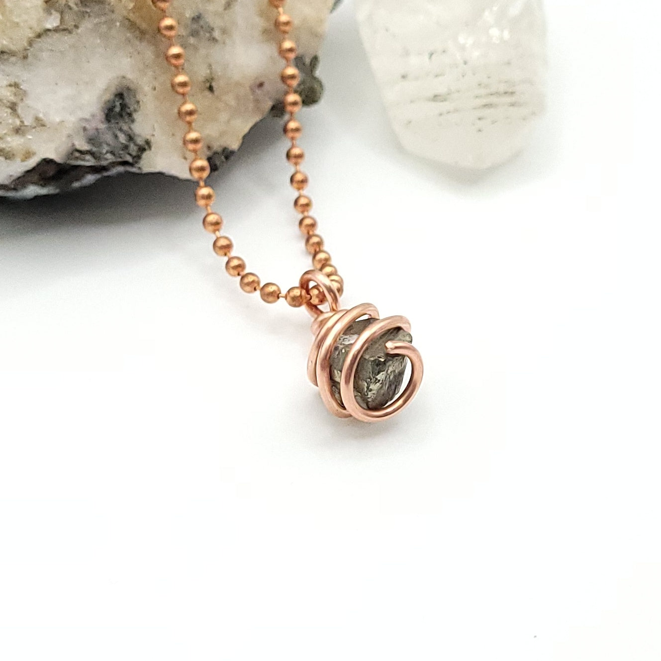 Raw Pyrite Crystal Necklace in Copper