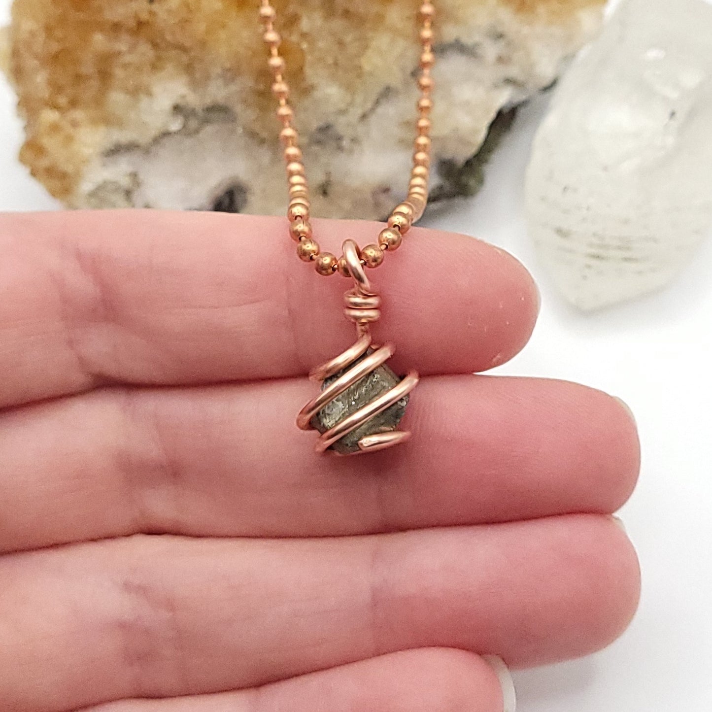 Raw Pyrite Crystal Necklace in Copper