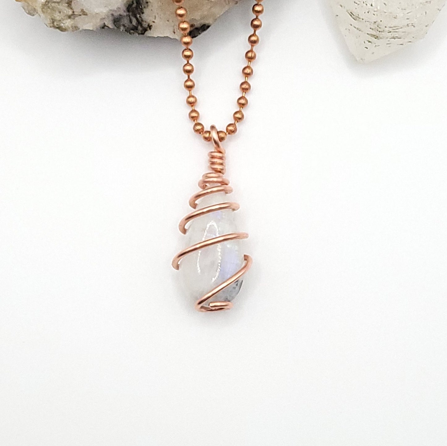 Rainbow Moonstone Crystal Necklace in Copper