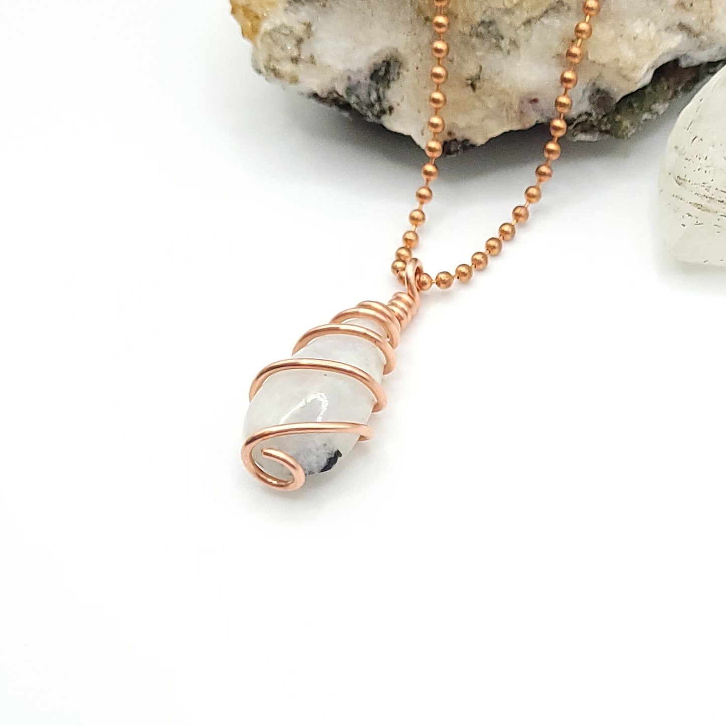 Rainbow Moonstone Crystal Necklace in Copper