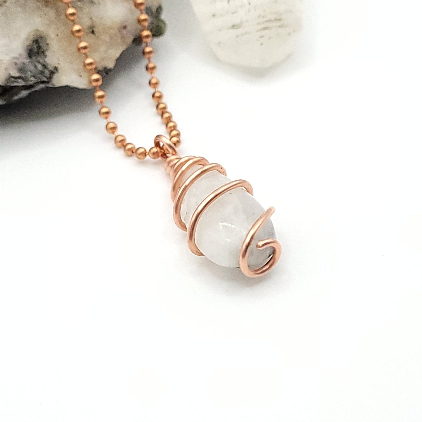 Rainbow Moonstone Crystal Necklace in Copper