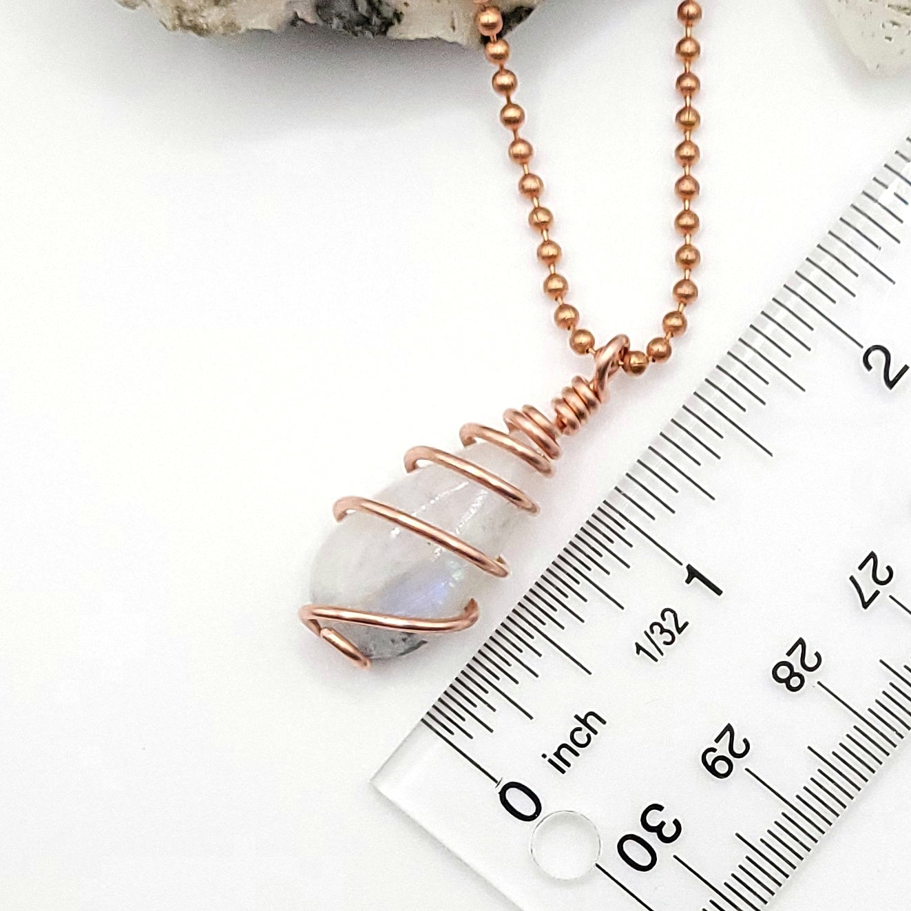 Rainbow Moonstone Crystal Necklace in Copper