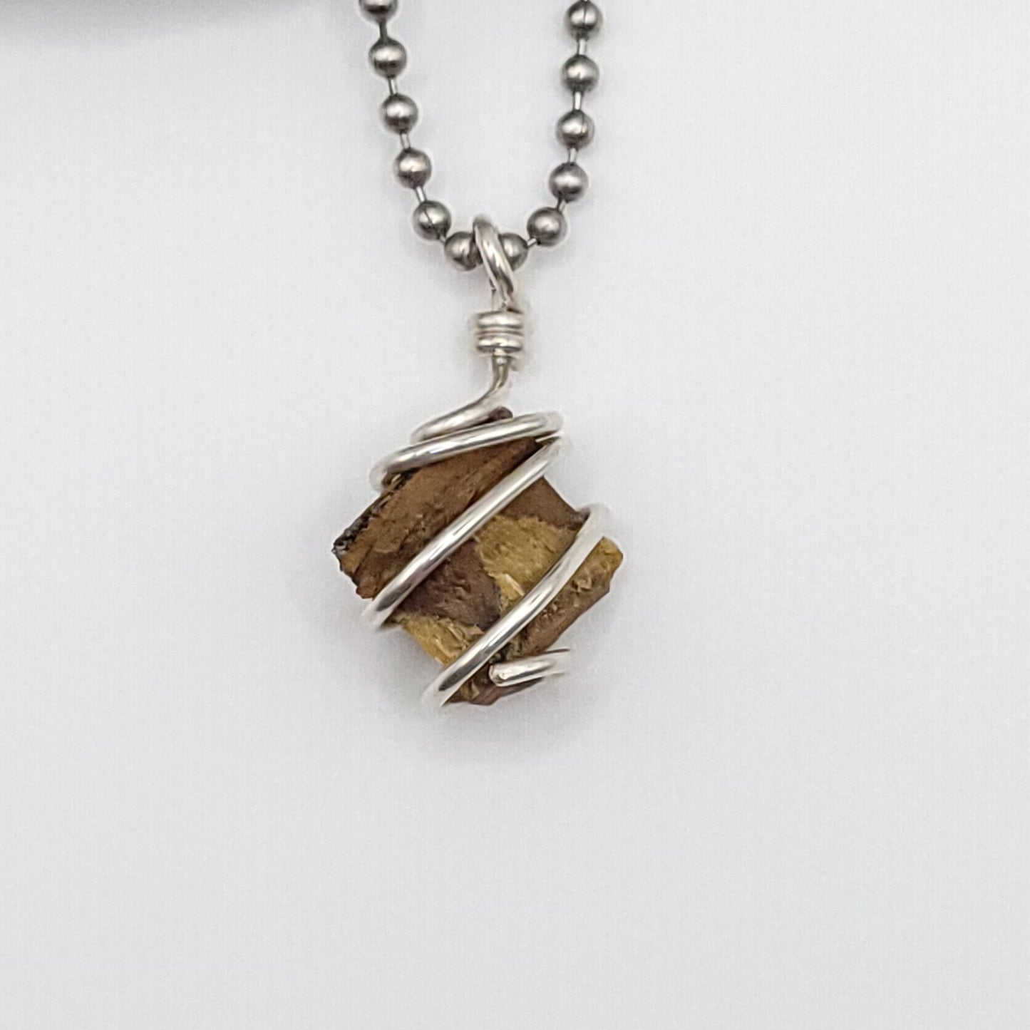 Raw Tiger's Eye Crystal Necklace in Silver Wire