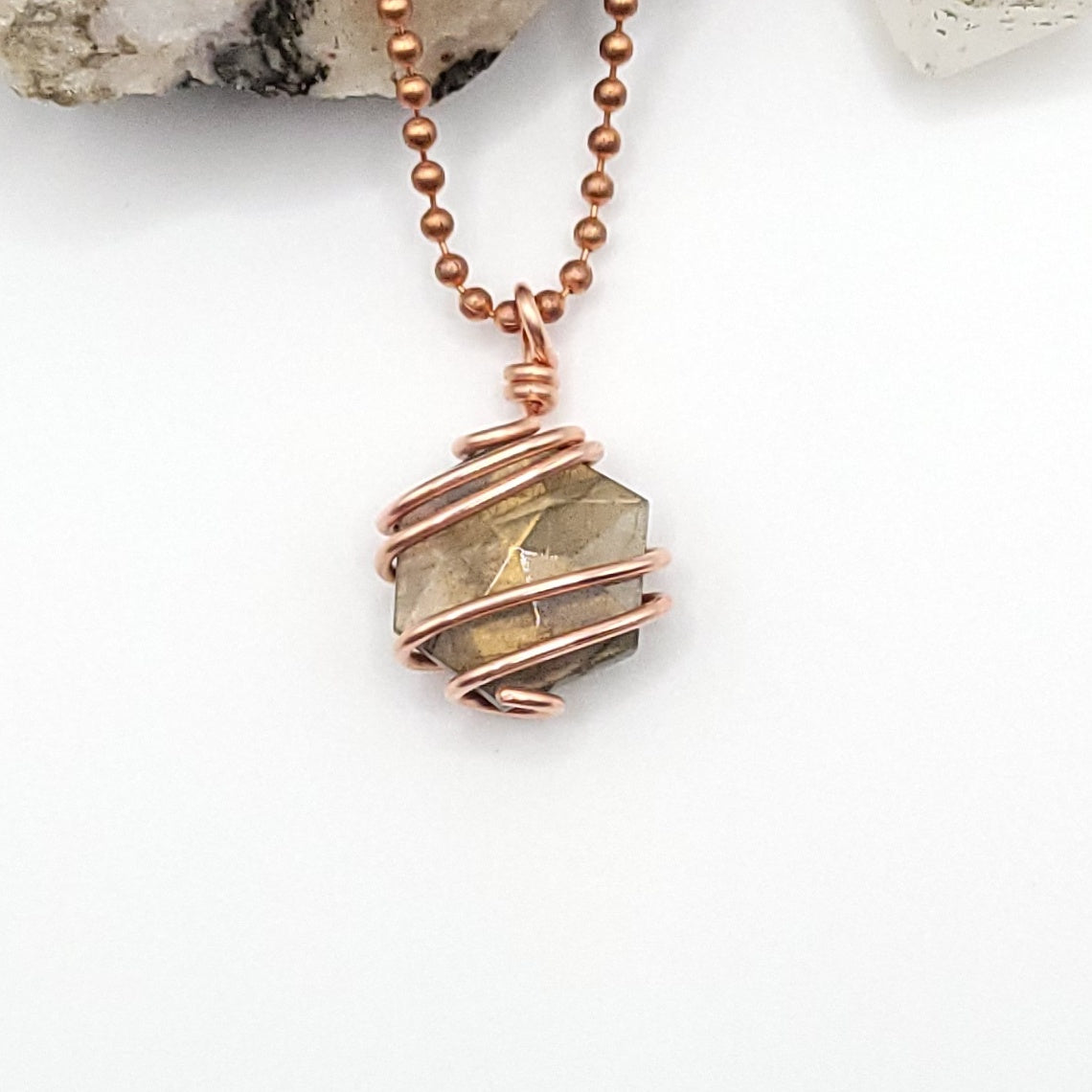 hexagon labradorite necklace in copper