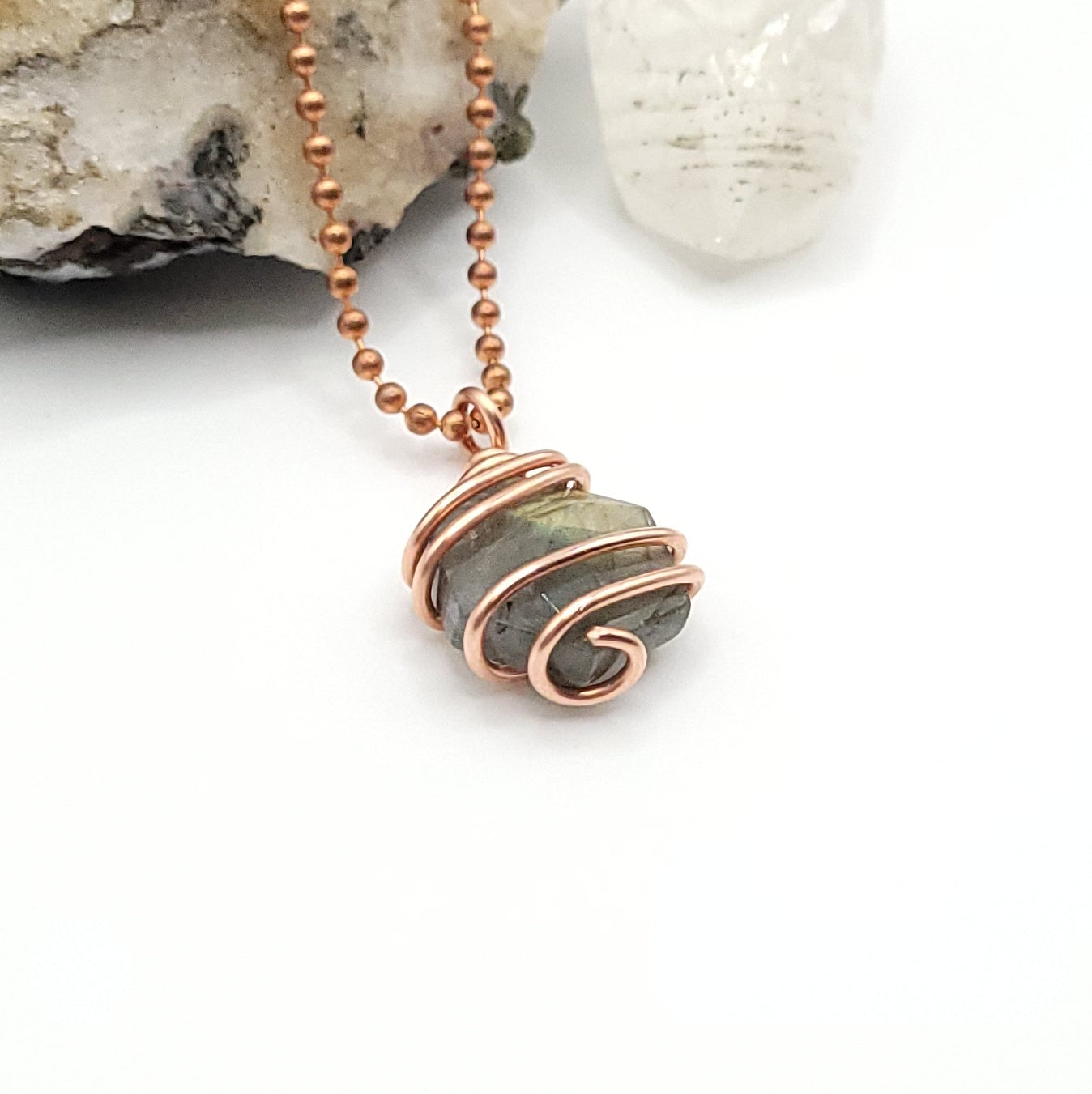 hexagon labradorite necklace side view
