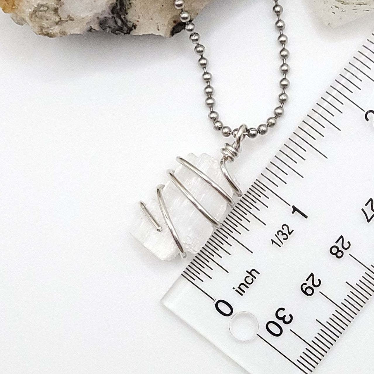Raw Selenite Crystal Necklace in Silver Wire