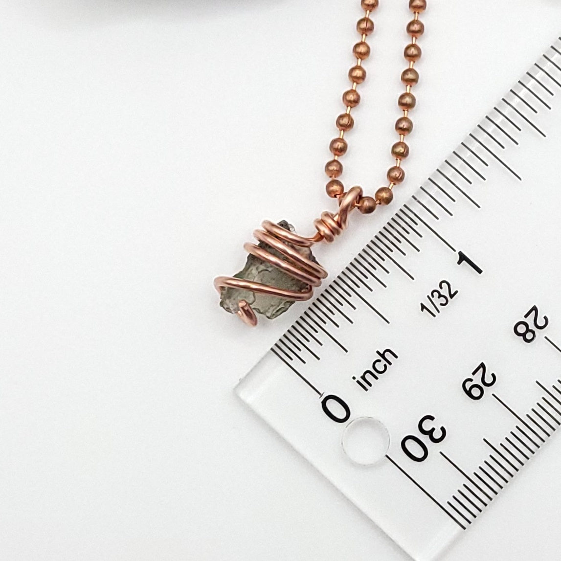 Raw Moldavite Crystal Necklace in Copper, measurement just under 1"