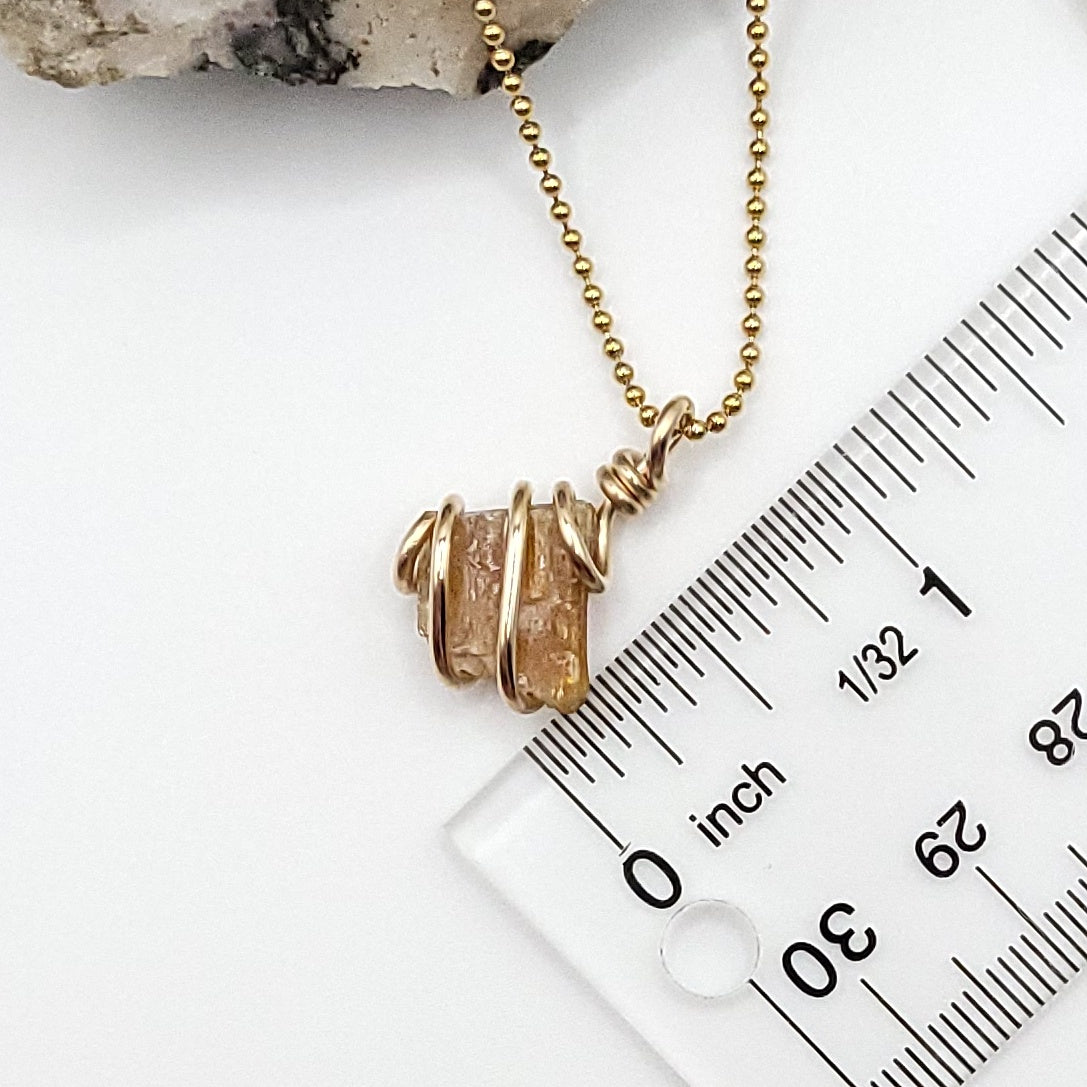 Raw Orange Kyanite Crystal Necklace in Gold, measurement about 1"