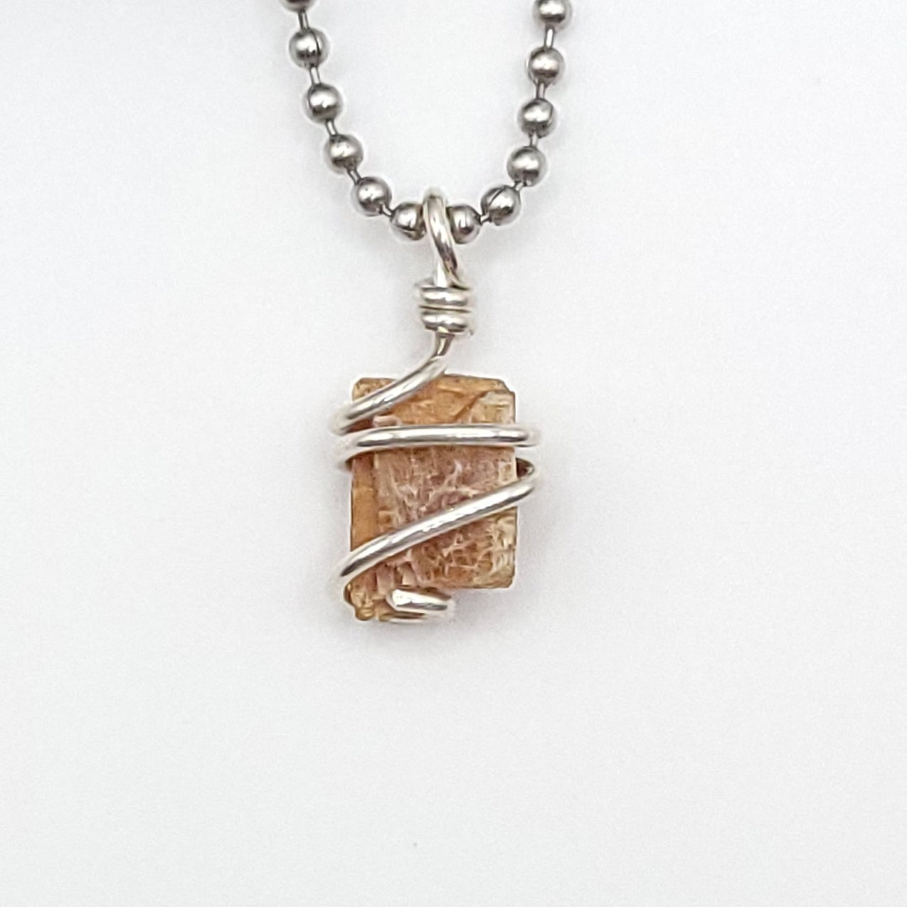 Raw Orange Kyanite Crystal Necklace in Silver