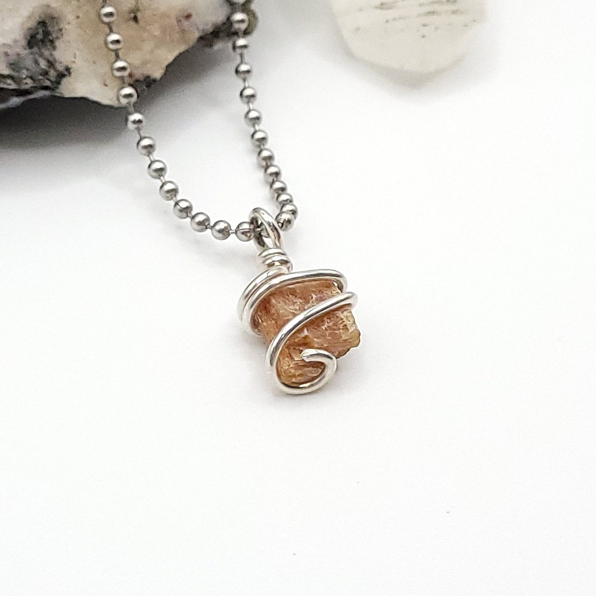 Raw Orange Kyanite Crystal Necklace in Silver