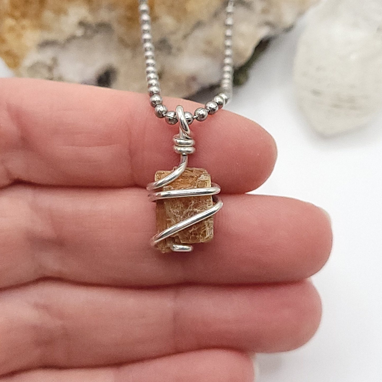 Raw Orange Kyanite Crystal Necklace in Silver
