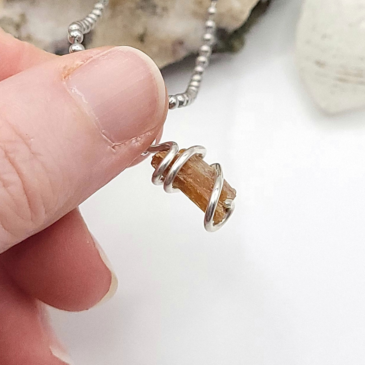 Raw Orange Kyanite Crystal Necklace in Silver