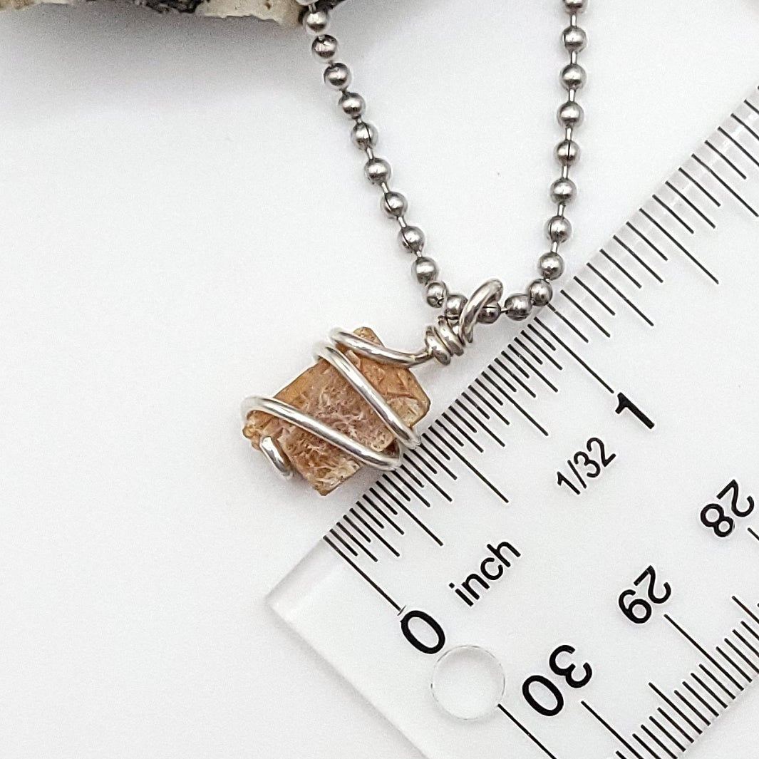 Raw Orange Kyanite Crystal Necklace in Silver