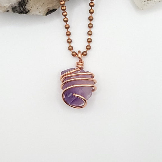 Raw Amethyst Crystal Necklace in Copper