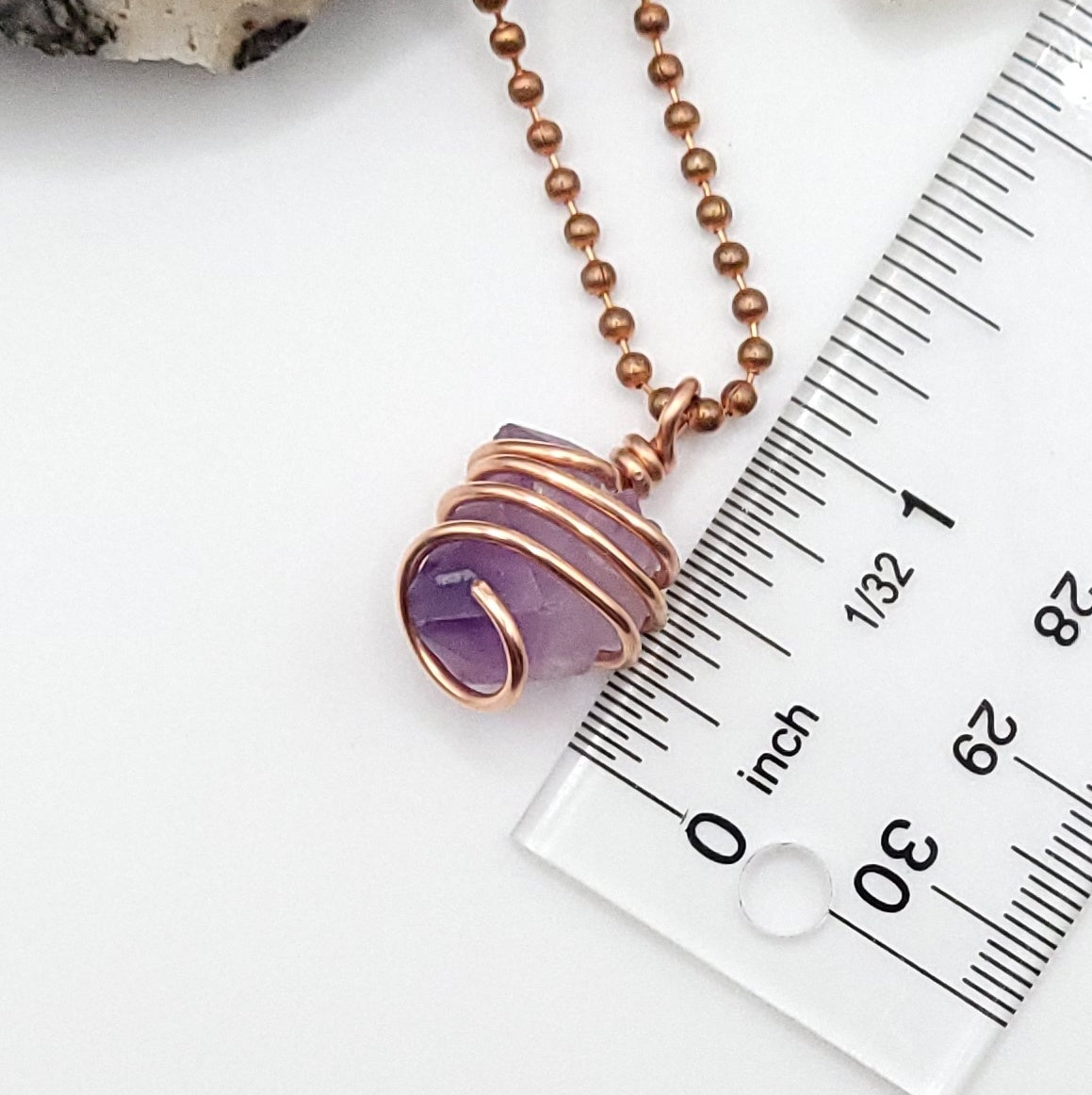 Raw Amethyst Crystal Necklace in Copper, measurement