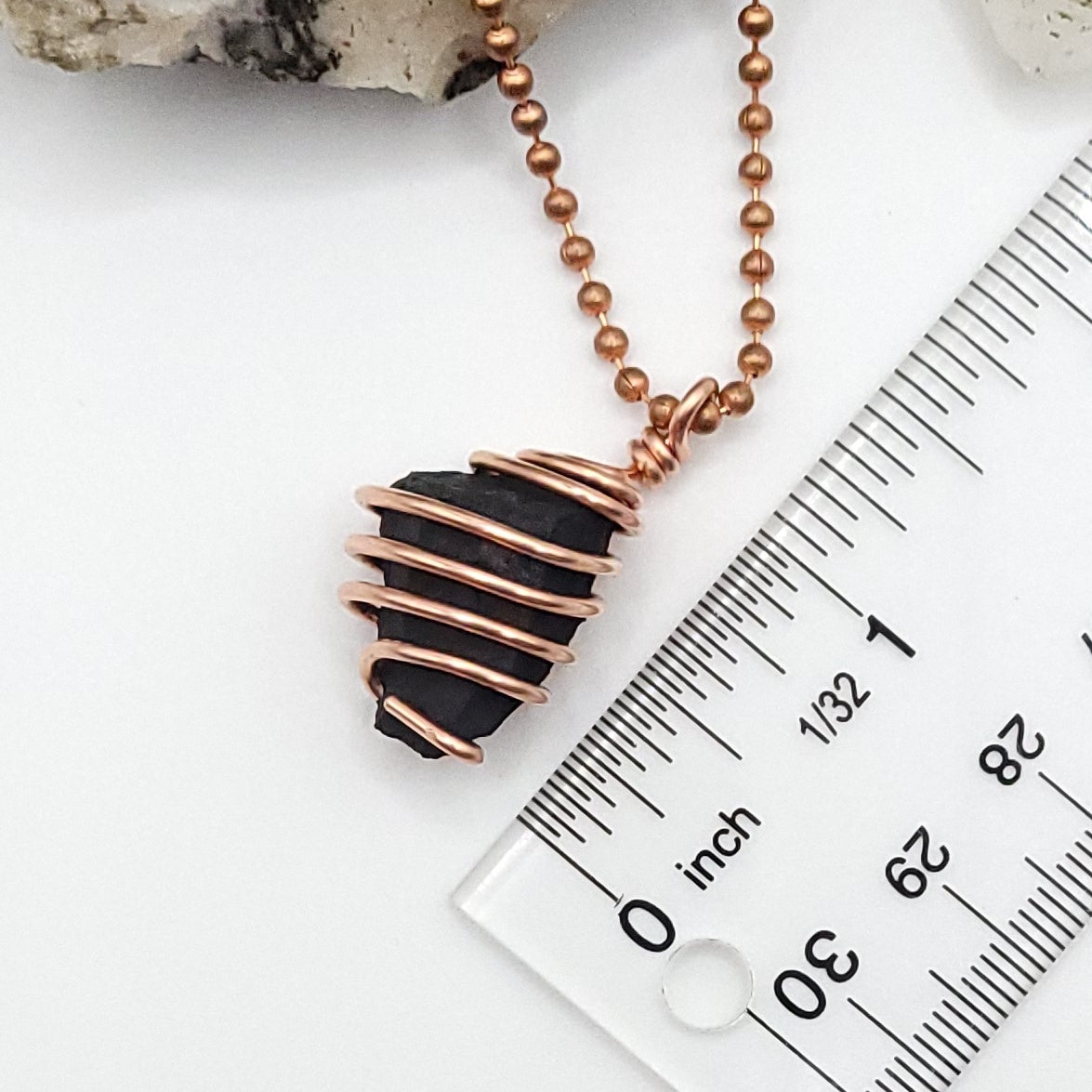 Raw Shungite Crystal Necklace in Copper, measurement