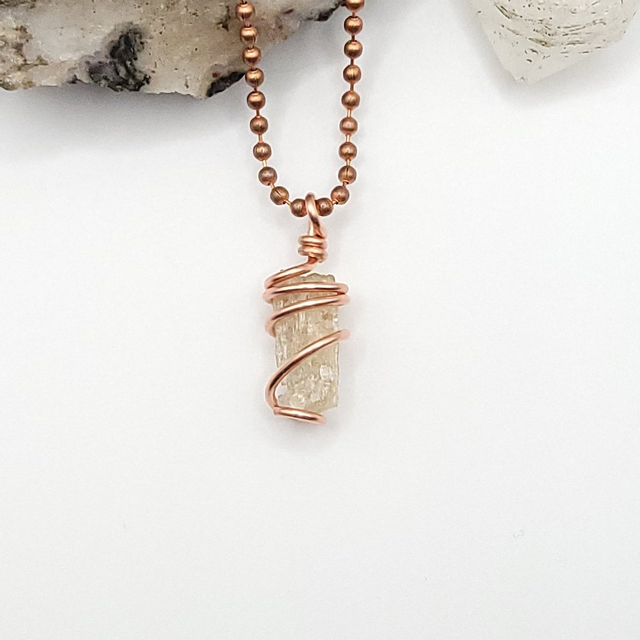 Raw Scapolite Crystal Necklace in Copper Wire