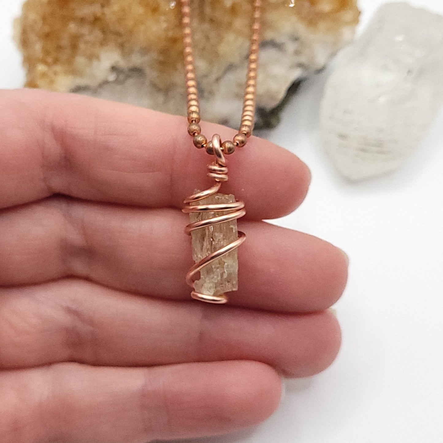 Raw Scapolite Crystal Necklace in Copper Wire