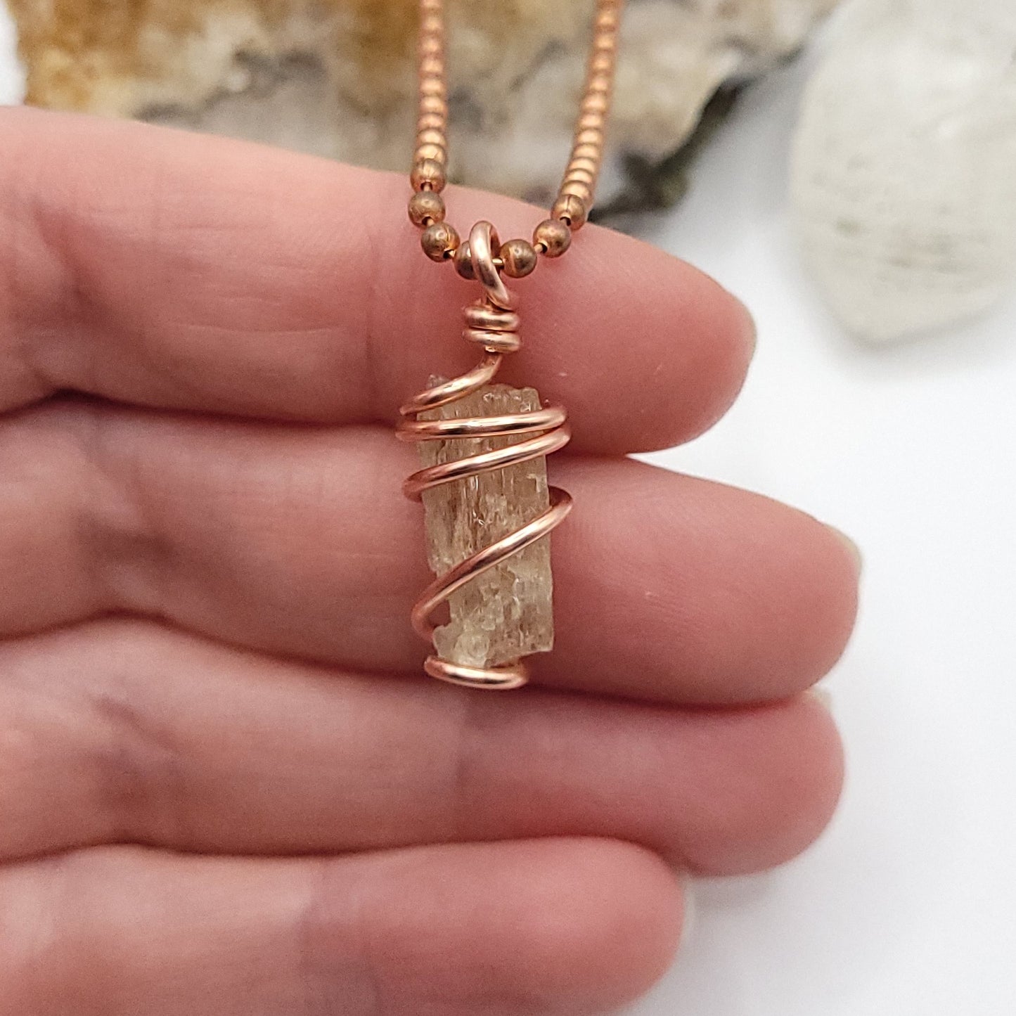 Raw Scapolite Crystal Necklace in Copper Wire
