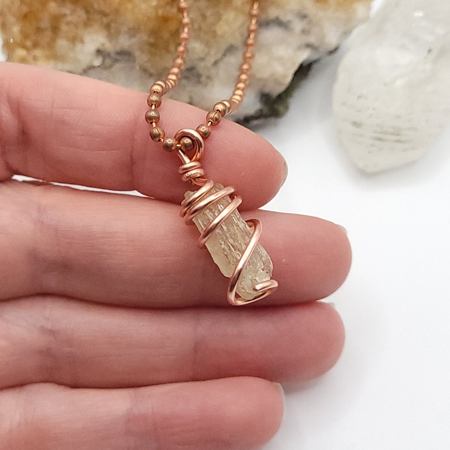 Raw Scapolite Crystal Necklace in Copper Wire