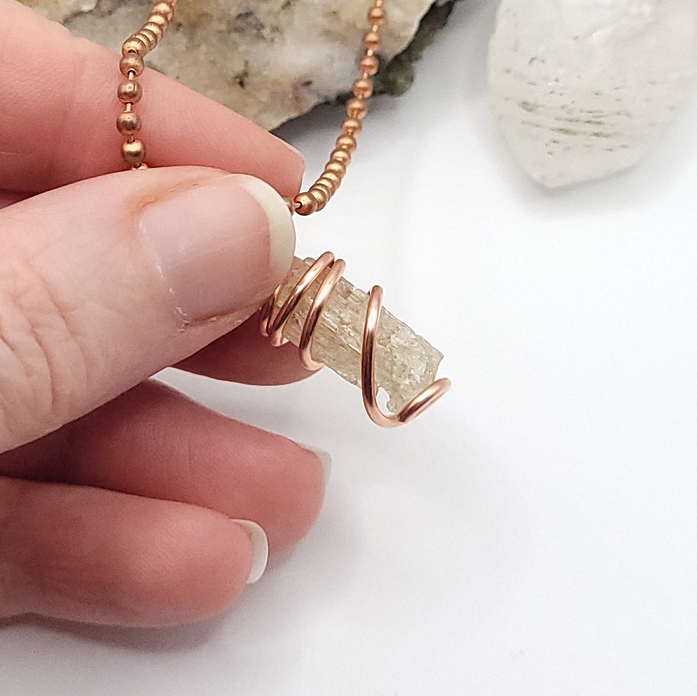 Raw Scapolite Crystal Necklace in Copper Wire