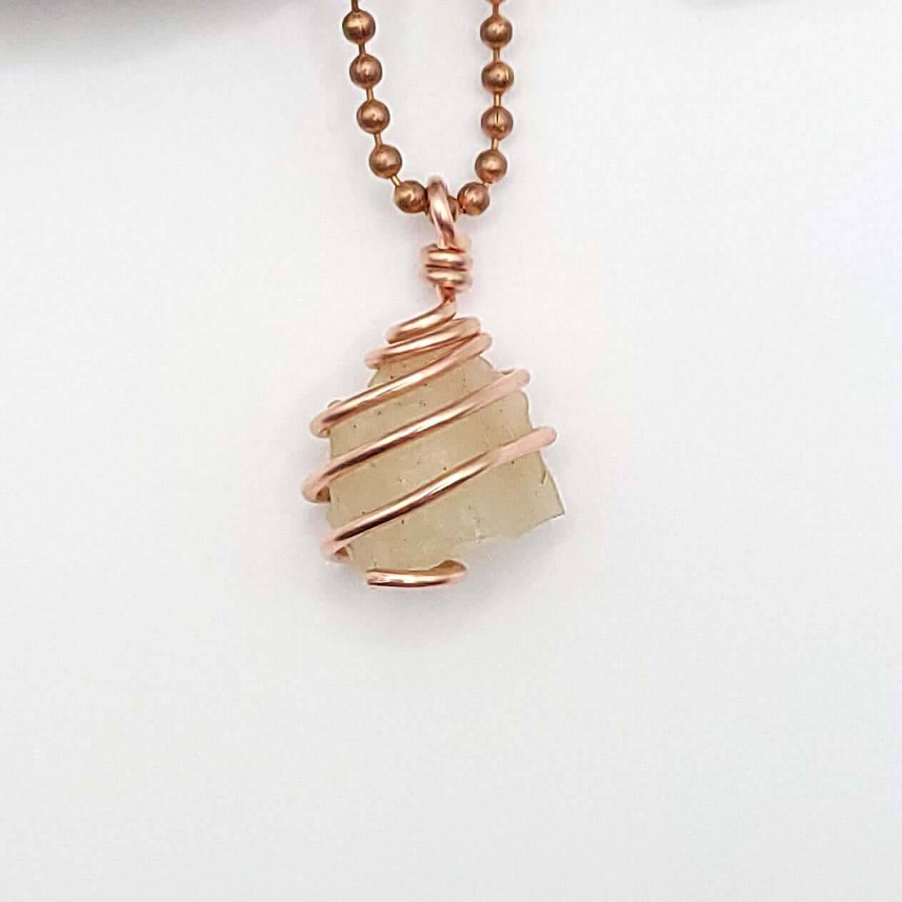 Raw Libyan Desert Glass Necklace in Copper - up close