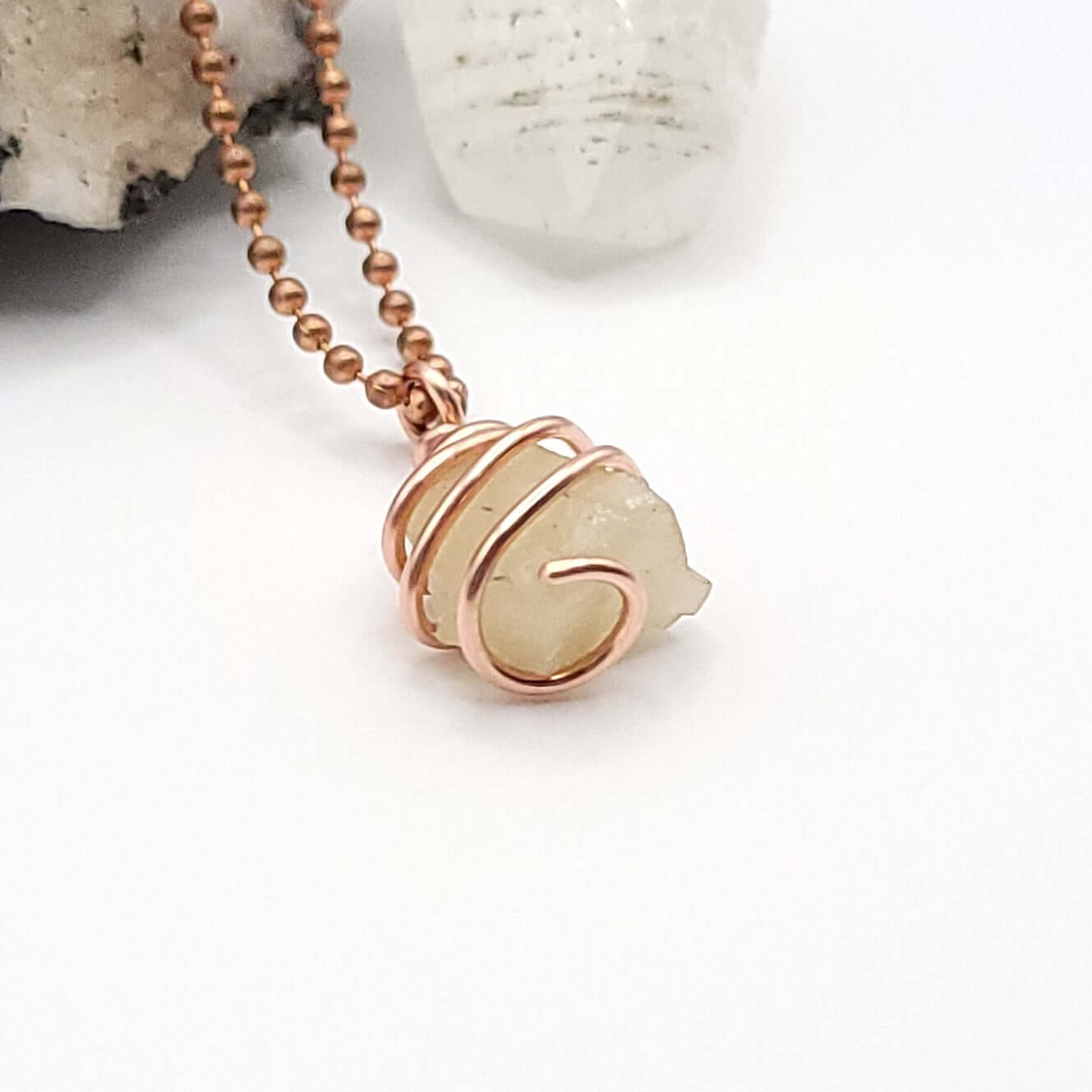 Raw Libyan Desert Glass Necklace in Copper - side view