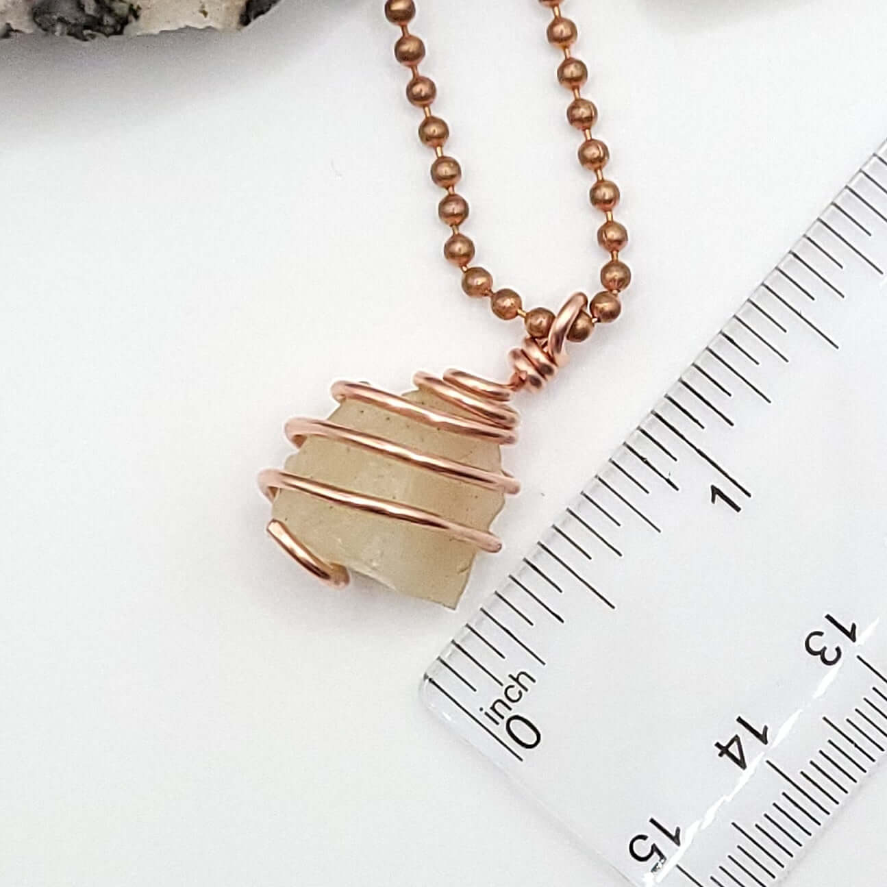 Raw Libyan Desert Glass Necklace in Copper - measurement about 1"