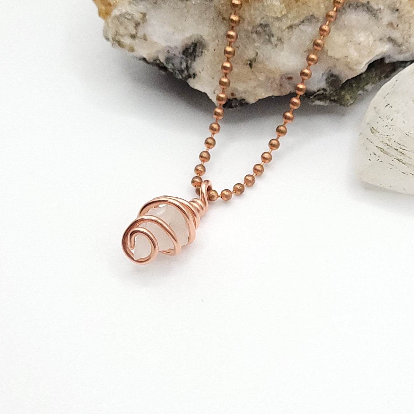 Raw Phenakite Crystal Necklace in Copper, side view