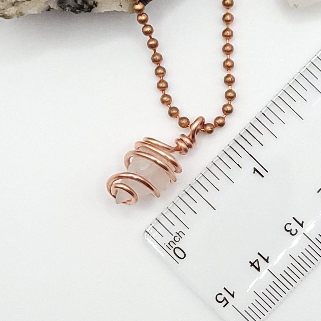 Raw Phenakite Crystal Necklace in Copper, measurements about 1"
