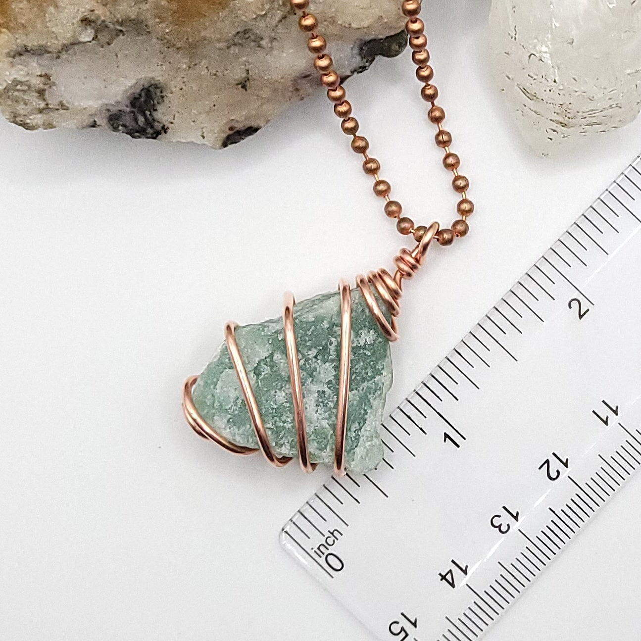 Raw Green Aventurine Crystal Necklace in Copper